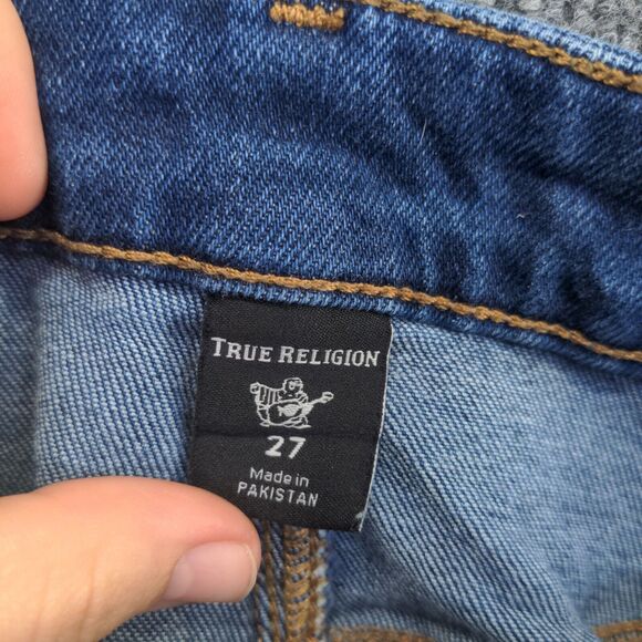 True Religion Women's Starr High Rise Cropped Straight Jeans Blue 27 Distressed - Picture 8 of 11